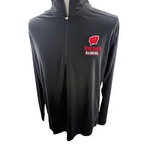 Champion University Wisconsin Badgers Black Quarter Zip Shirt Mens Large NEW
